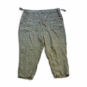 Athleta Voyager Linen Pants Women's 22 Olive Gray Waist Travel Utility Coastal